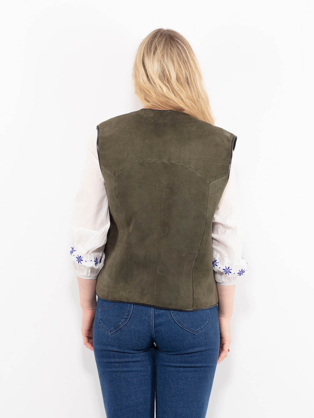 Vintage 70's Women Sheepskin Vest in GreenA0977