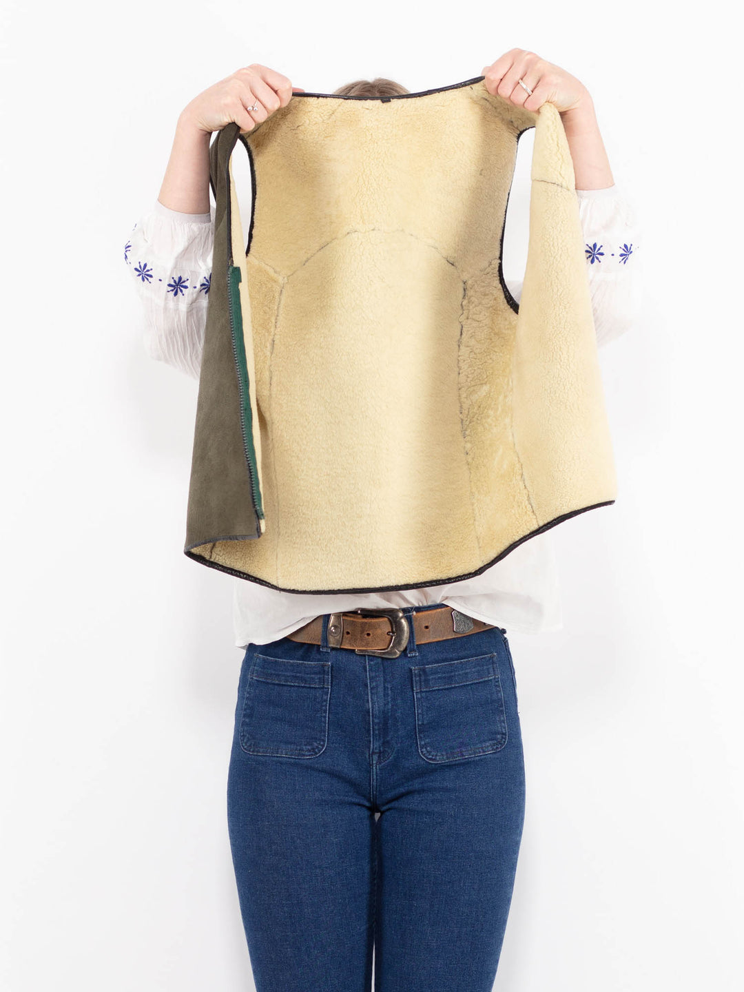 Vintage 70's Women Sheepskin Vest in GreenA0977