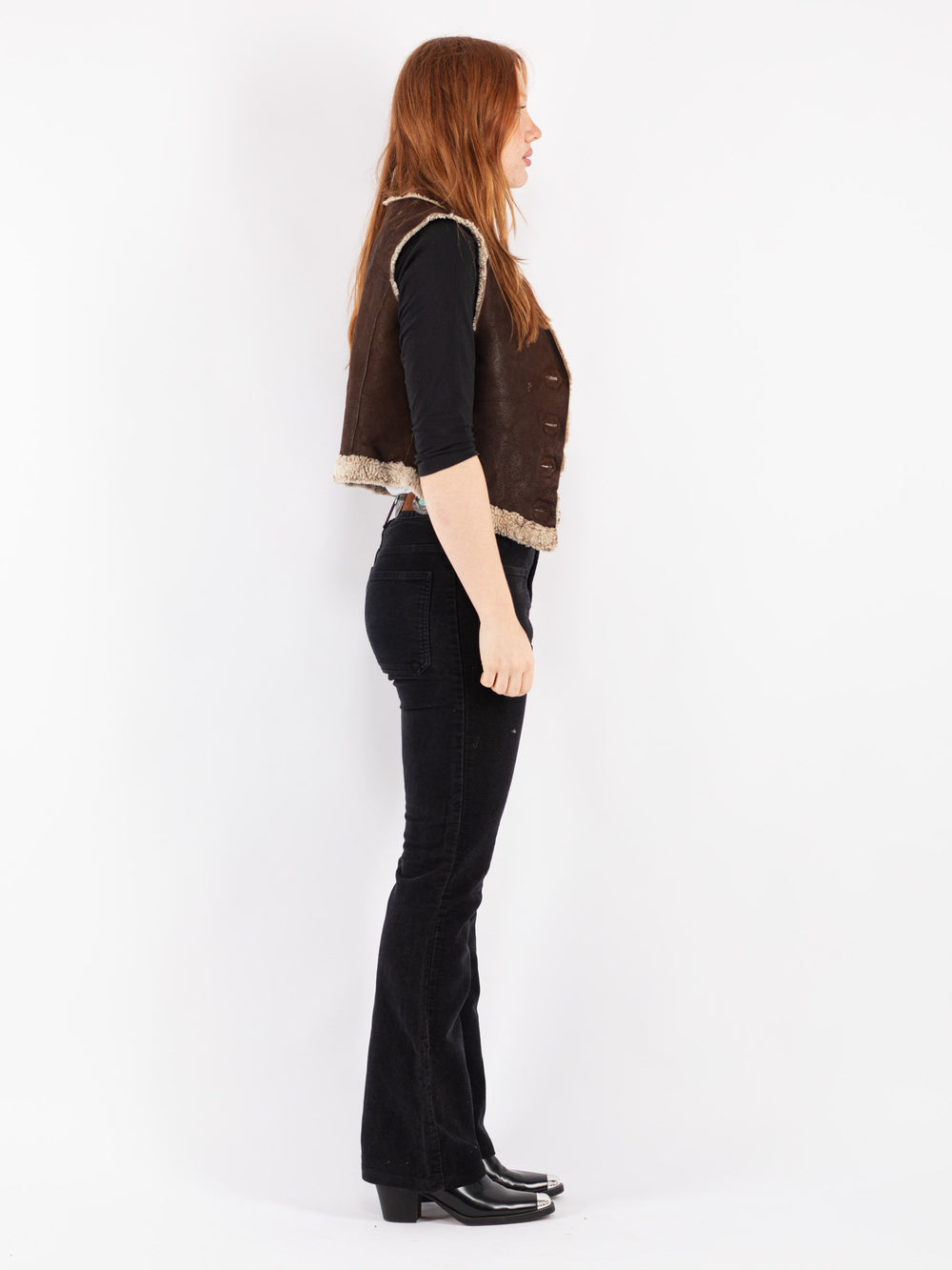 Vintage 70's Women Sheepskin Vest in Brown