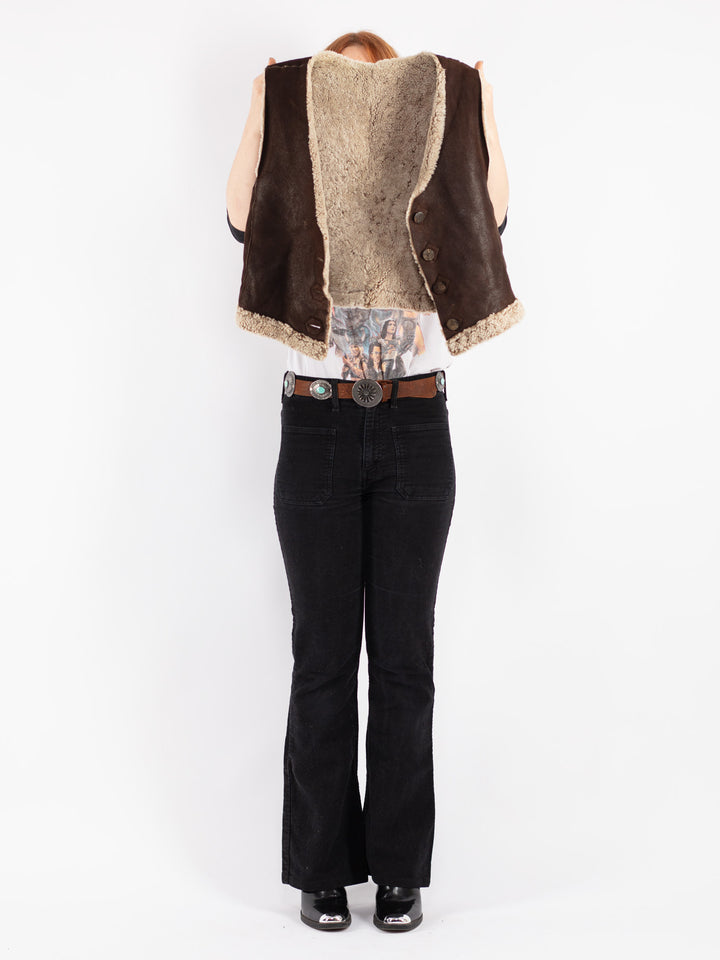 Vintage 70's Women Sheepskin Vest in Brown