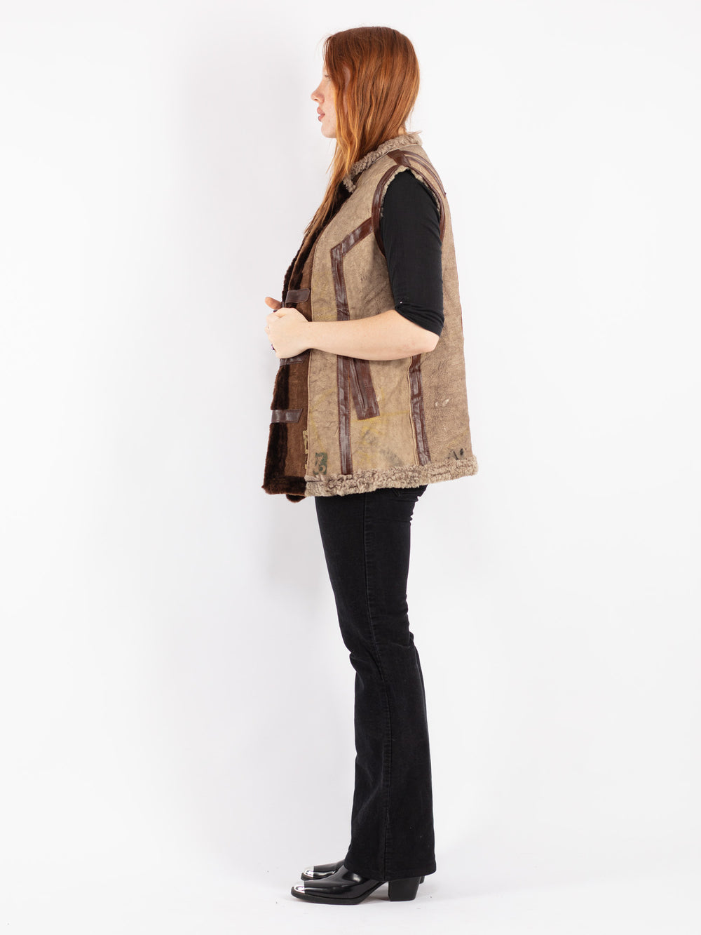 Vintage 70's Women Sheepskin Vest in Brown