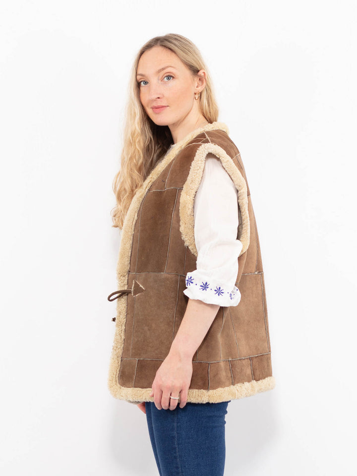 Vintage 70's Women Sheepskin Vest in Brown