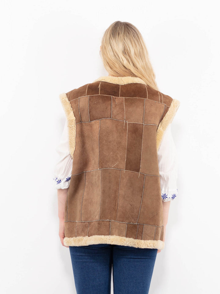 Vintage 70's Women Sheepskin Vest in Brown