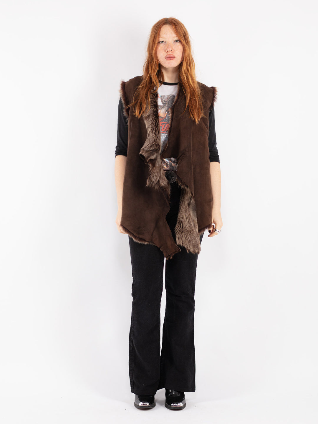 Vintage 70's Women Sheepskin Vest in Brown