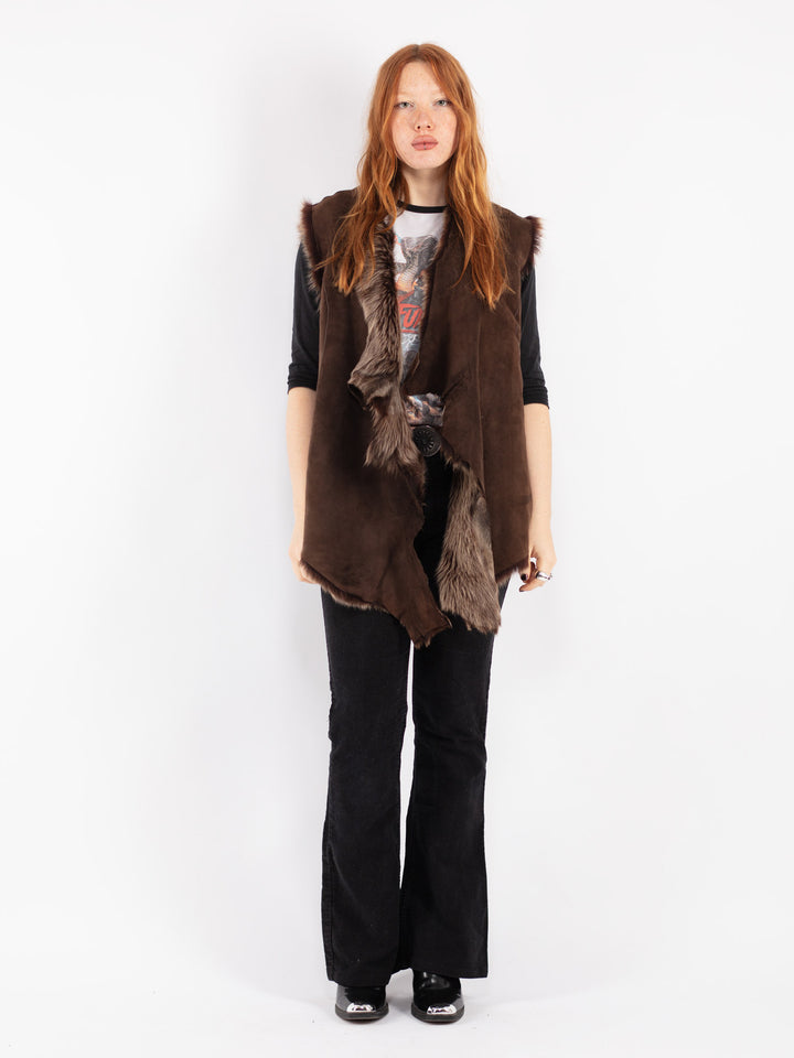 Vintage 70's Women Sheepskin Vest in Brown