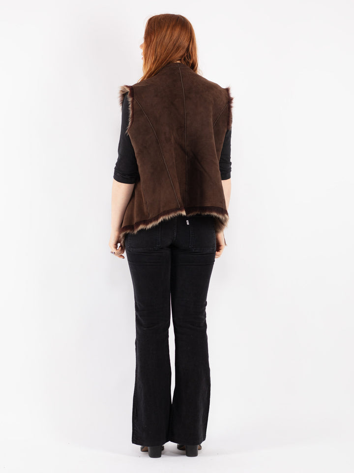 Vintage 70's Women Sheepskin Vest in Brown
