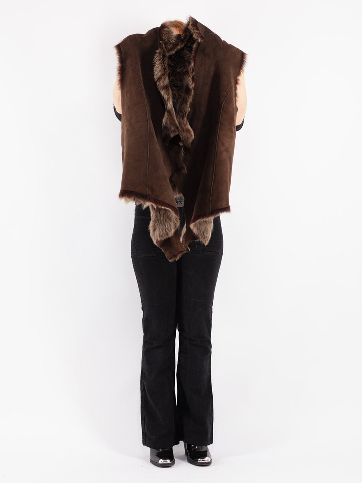 Vintage 70's Women Sheepskin Vest in Brown