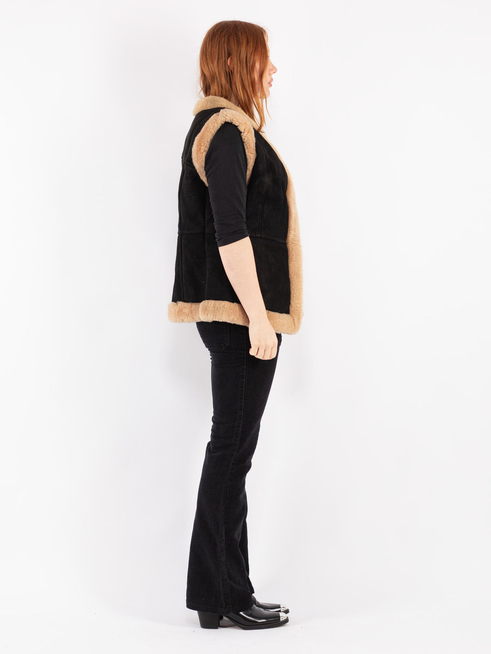 Vintage 70's Women Sheepskin Vest in Black