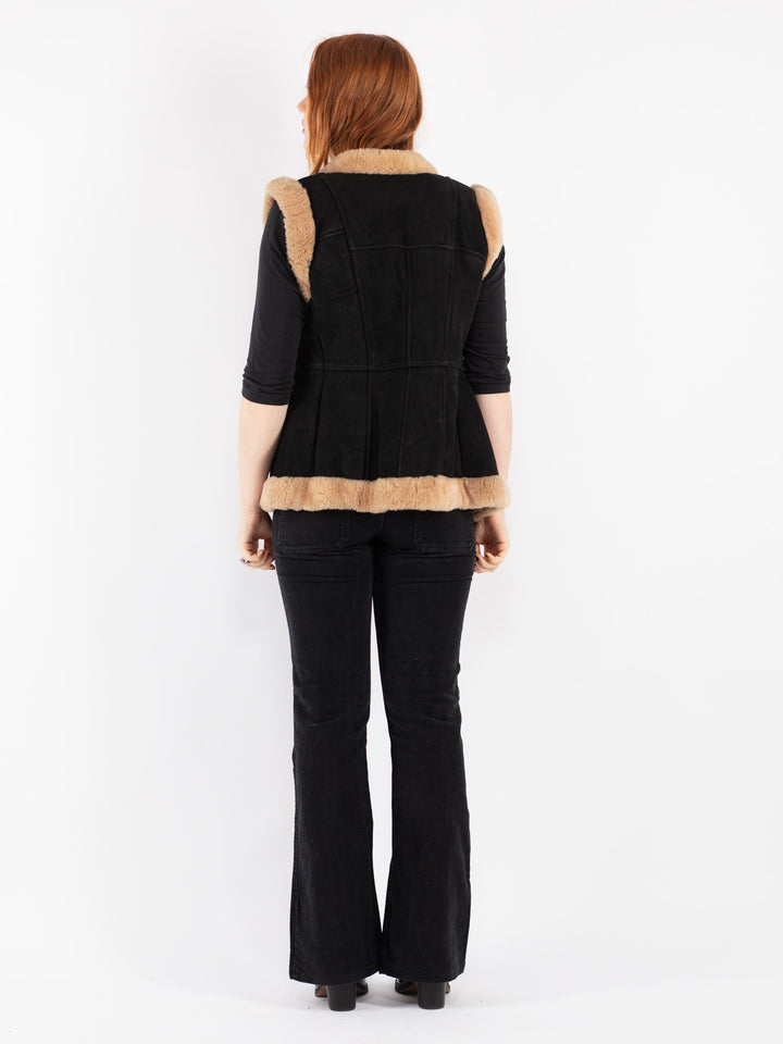 Vintage 70's Women Sheepskin Vest in Black