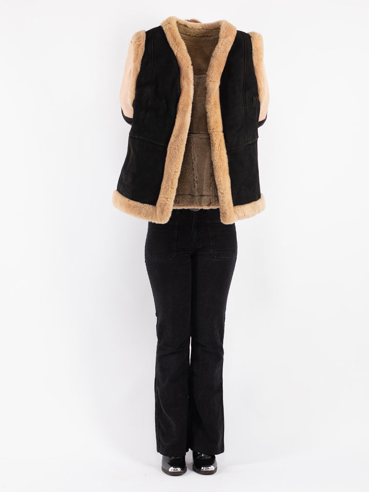 Vintage 70's Women Sheepskin Vest in Black