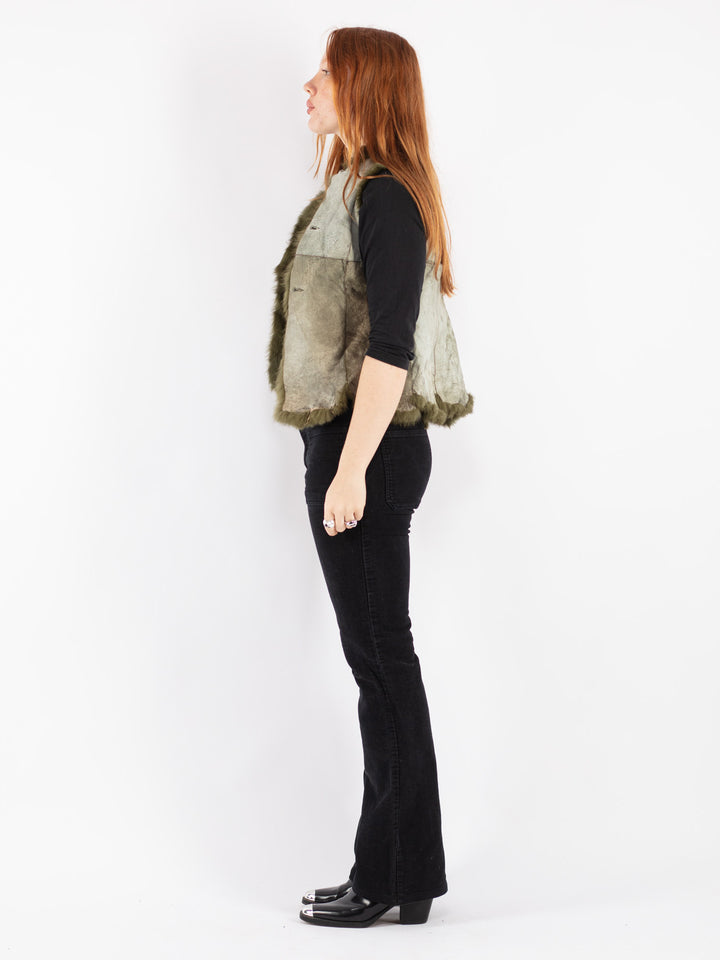Vintage 70's Women Sheepskin Vest in Green