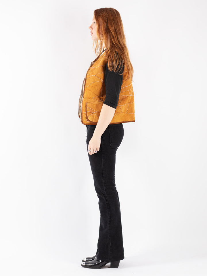Vintage 70's Women Sheepskin Vest in Brown