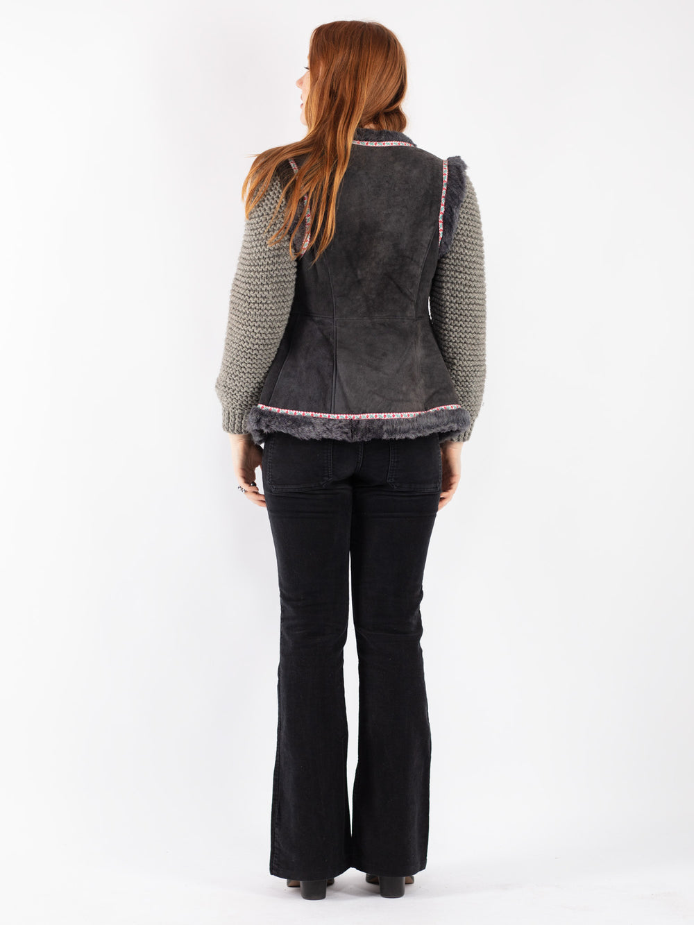 Vintage 70's Women Sheepskin Vest in GrayV8073
