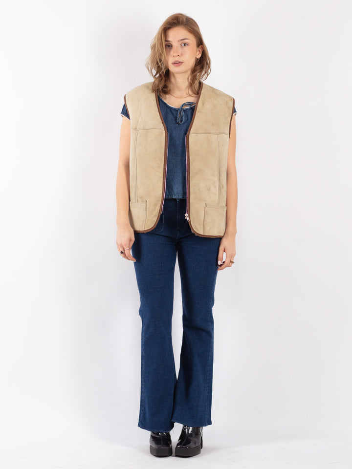 Vintage 70's Women Sheepskin Vest in Beige