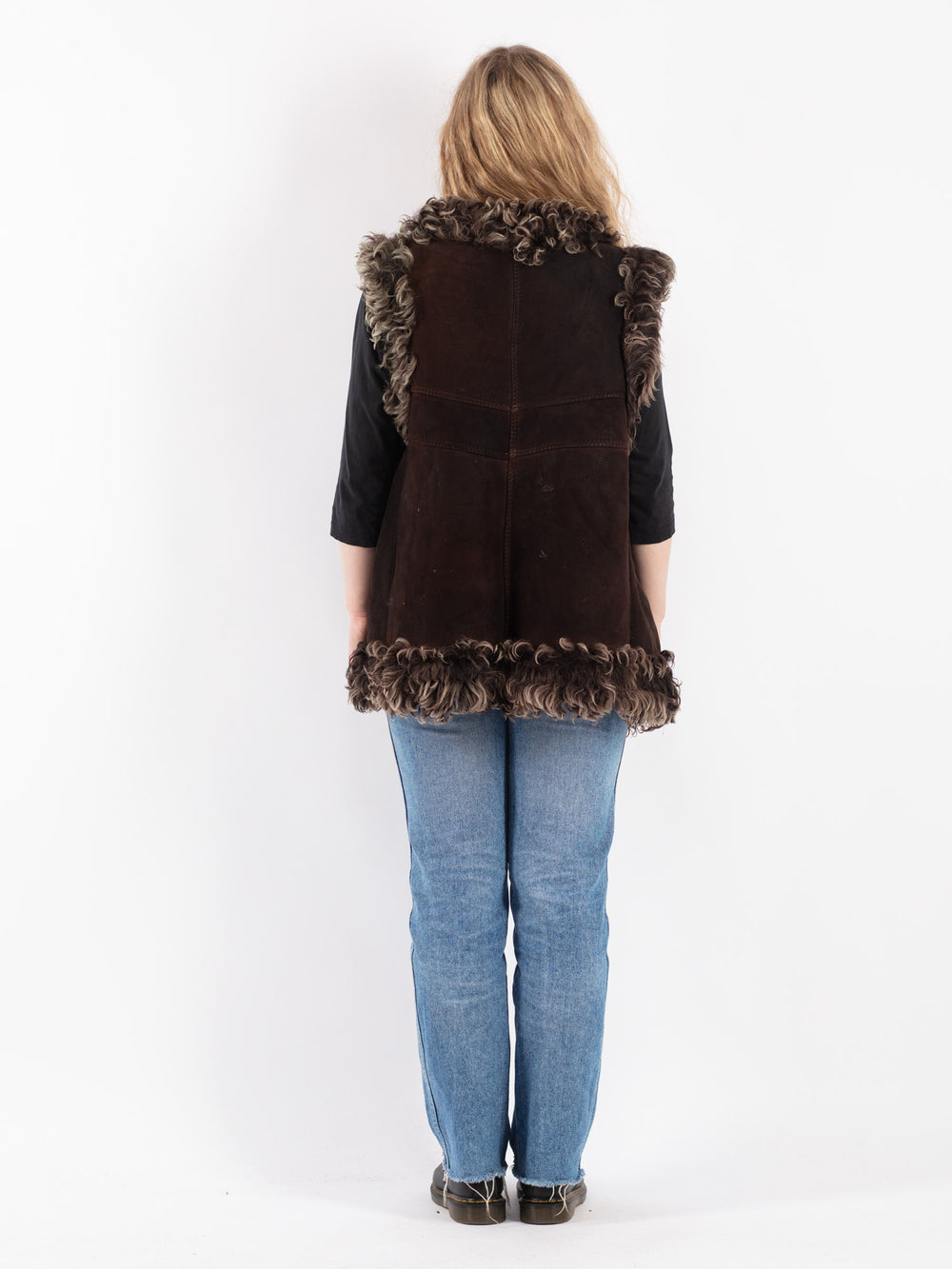 Vintage 70's Women Sheepskin Shearling Vest in Brown