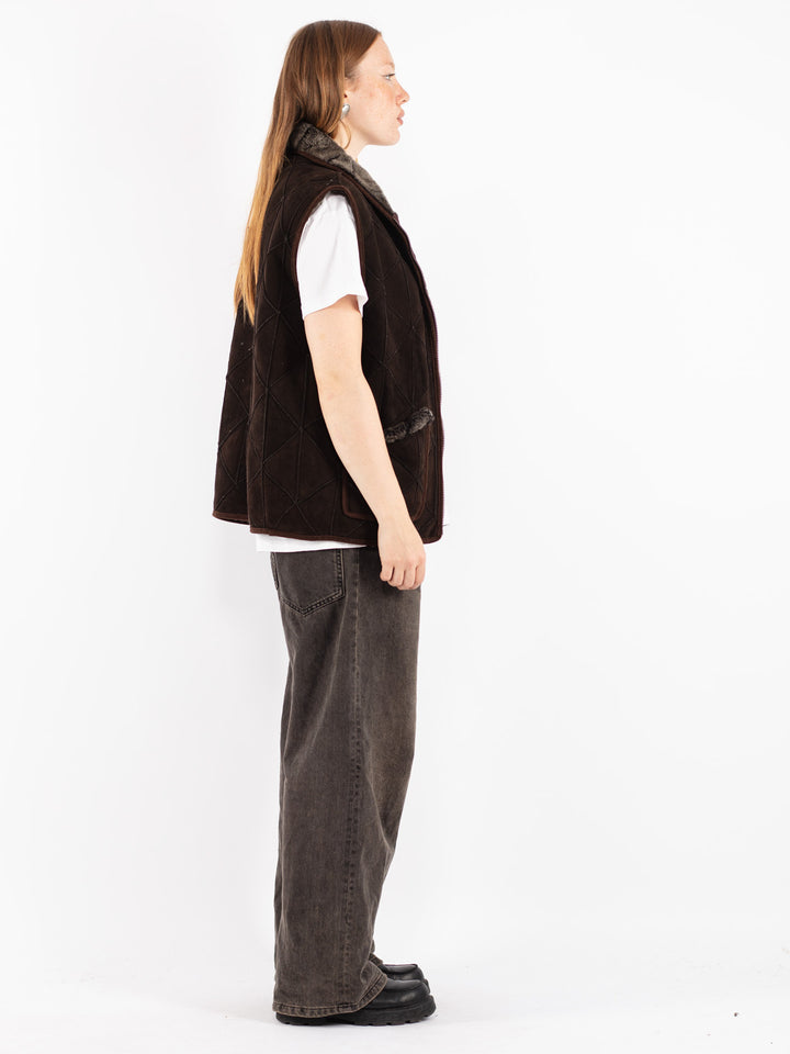 Vintage 70's Women Sheepskin Vest in Brown