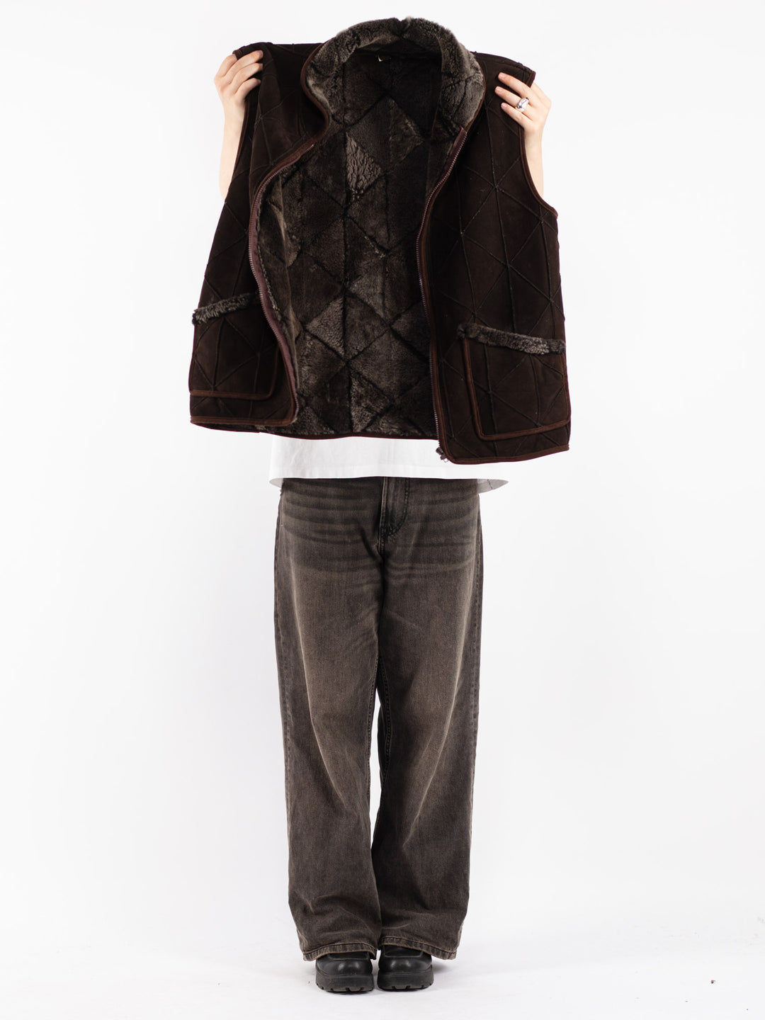 Vintage 70's Women Sheepskin Vest in Brown