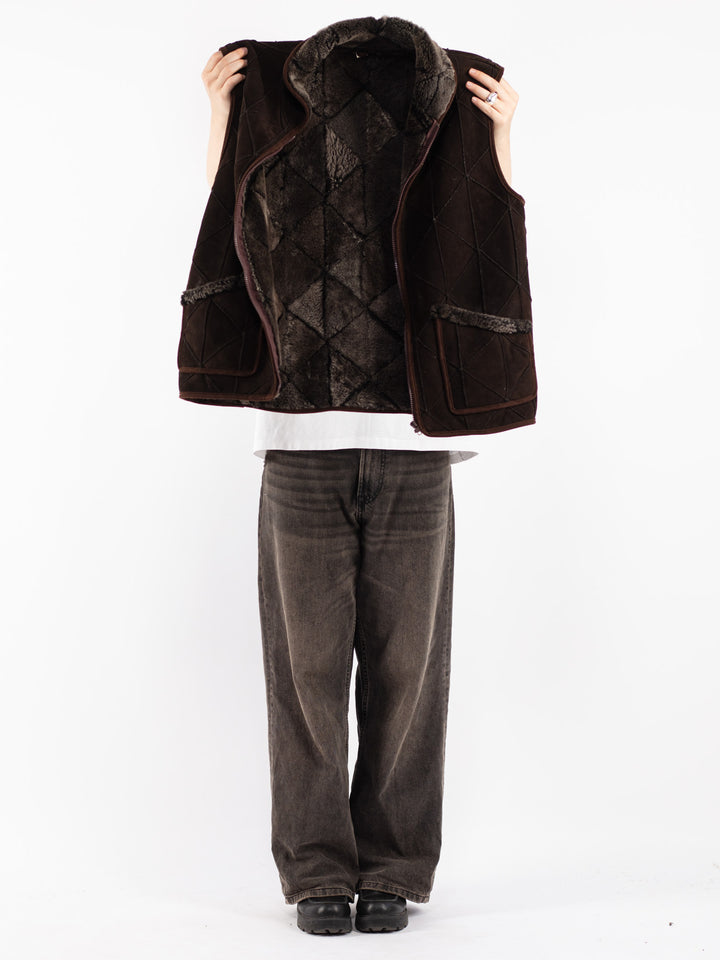 Vintage 70's Women Sheepskin Vest in Brown
