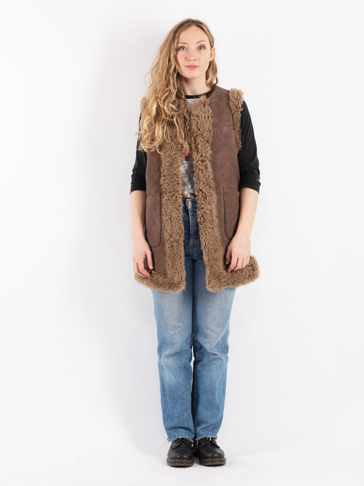 Vintage 70's Women Sheepskin Vest in BrownV9128