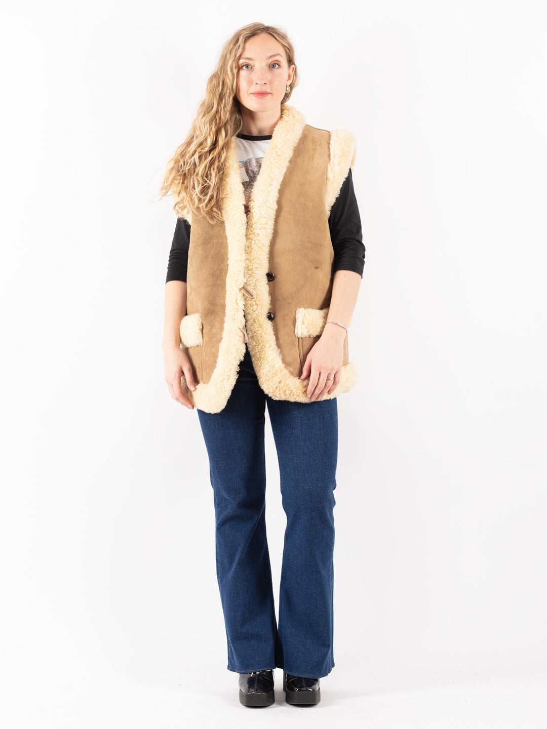 Vintage 70's Women Sheepskin Vest in Beige