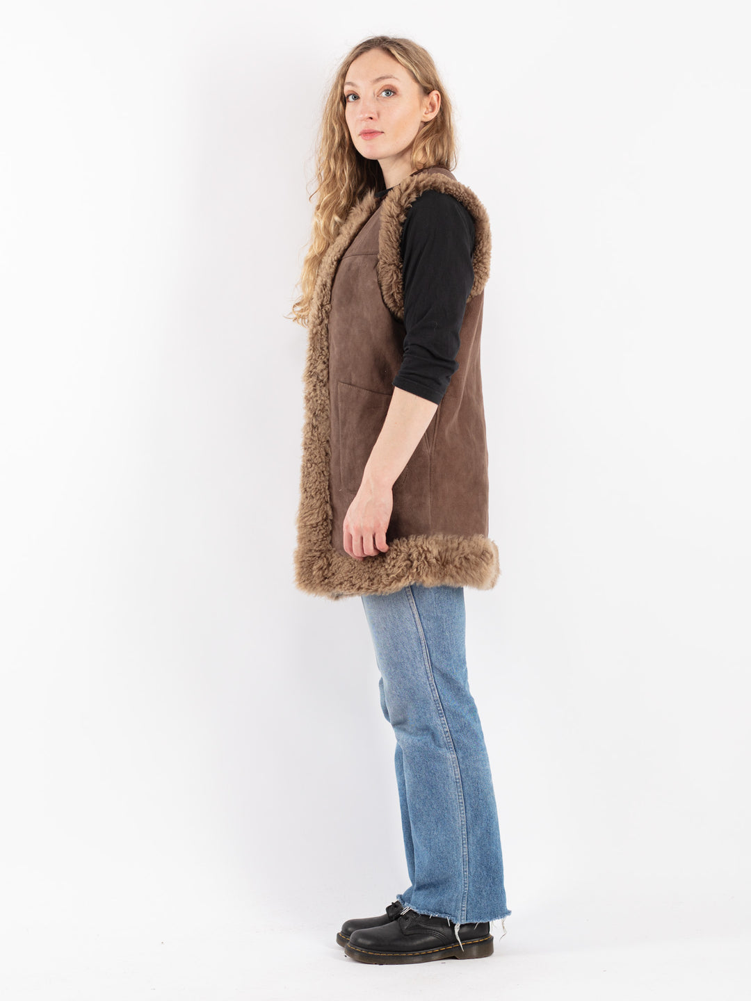 Vintage 70's Women Sheepskin Vest in BrownV9128