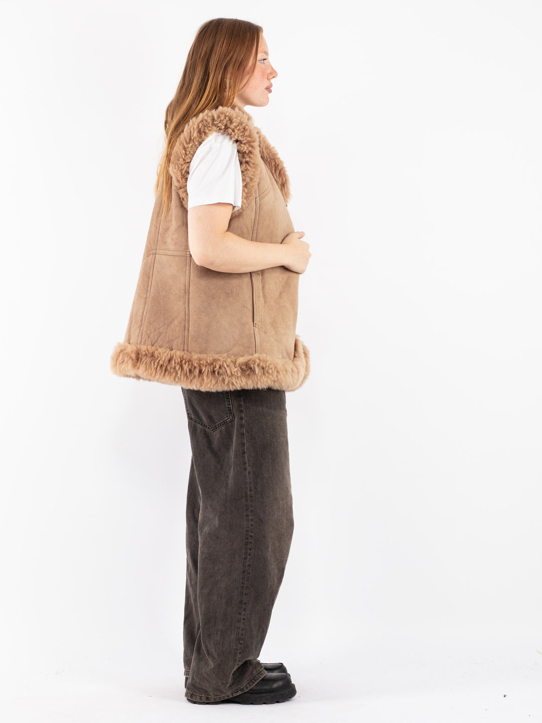 Vintage 70's Women Sheepskin Shearling Vest in Beige