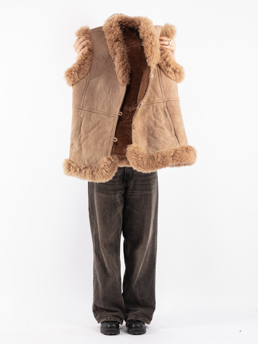 Vintage 70's Women Sheepskin Shearling Vest in Beige