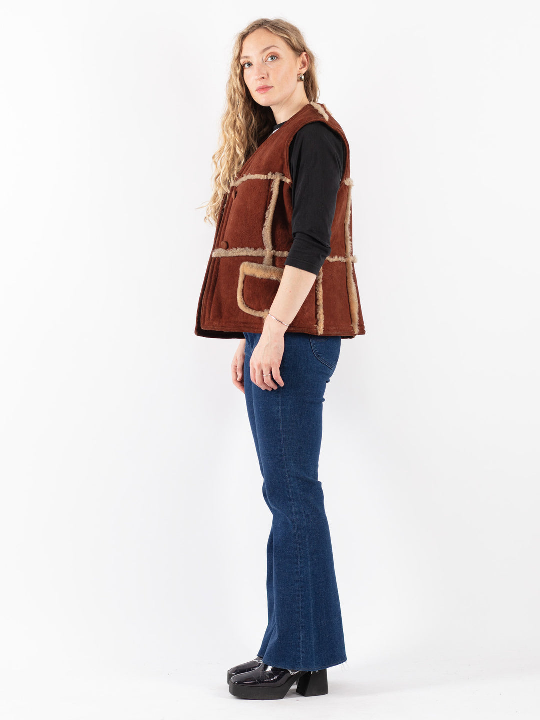 Vintage 70's Women Sheepskin Vest in Brown