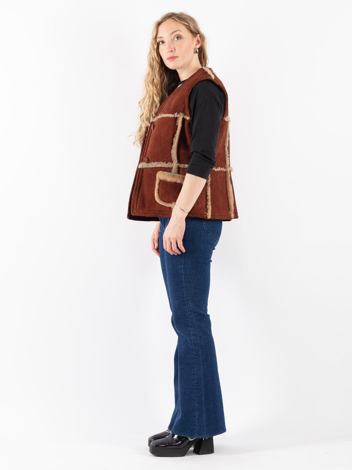 Vintage 70's Women Sheepskin Vest in Brown
