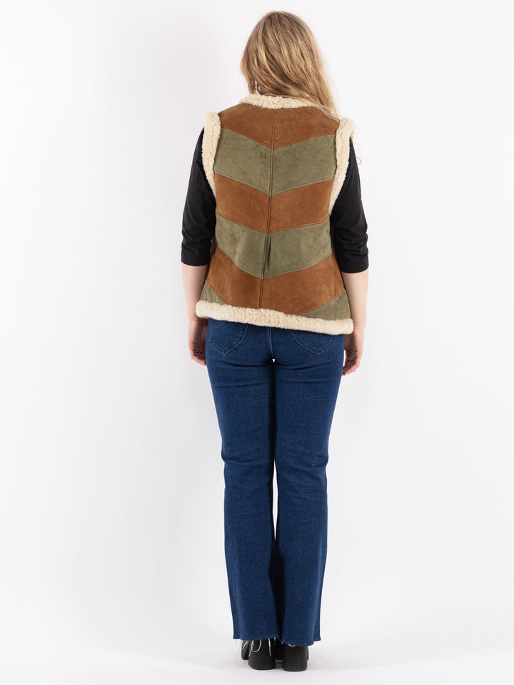 Vintage 70's Women Sheepskin Vest in Green