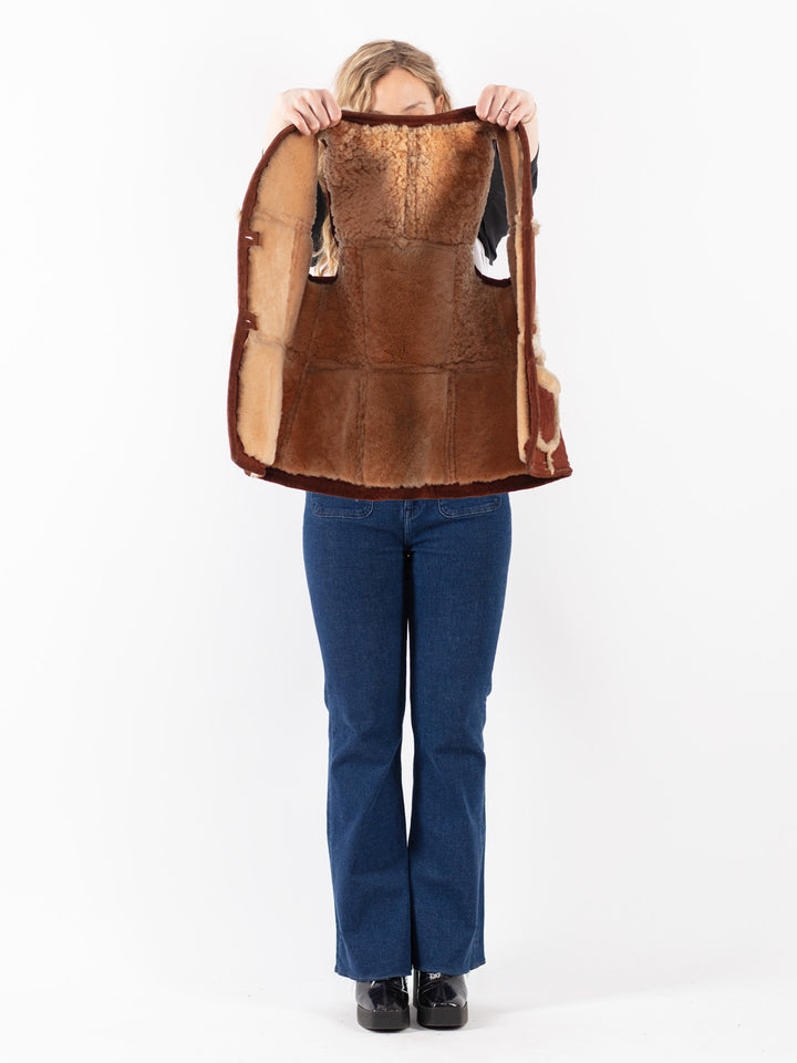 Vintage 70's Women Sheepskin Vest in Brown