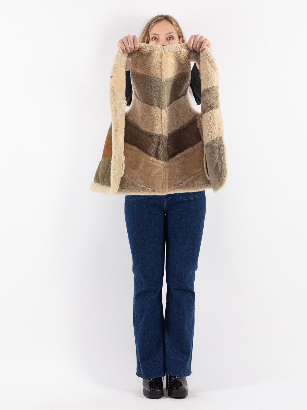 Vintage 70's Women Sheepskin Vest in Green