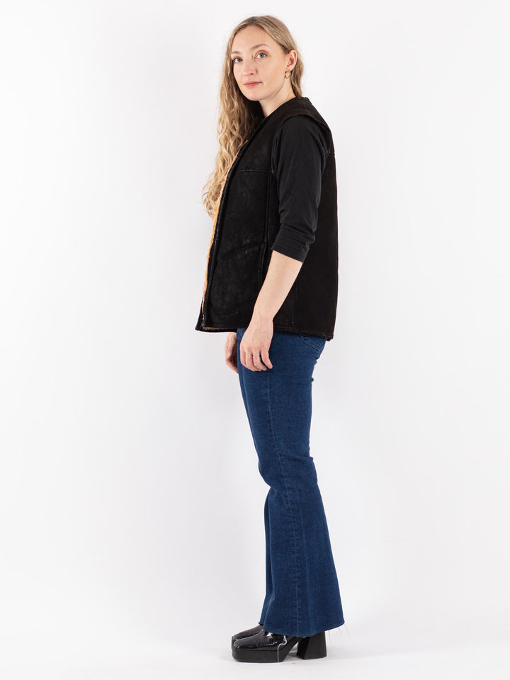 Vintage 70's Women Sheepskin Vest in Black