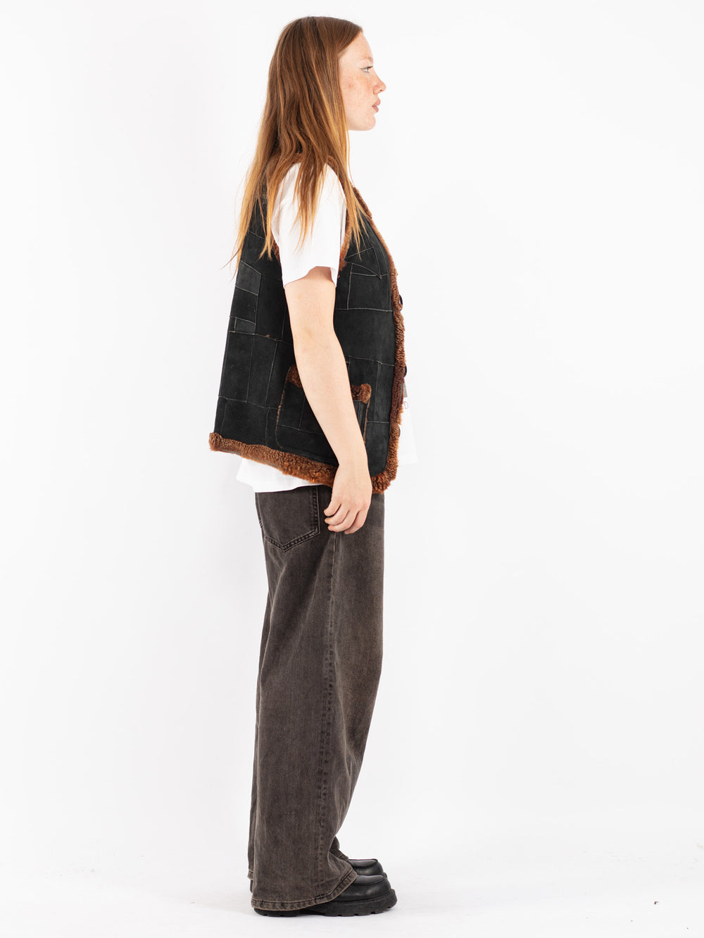 Vintage 70's Women Sheepskin Vest in Black