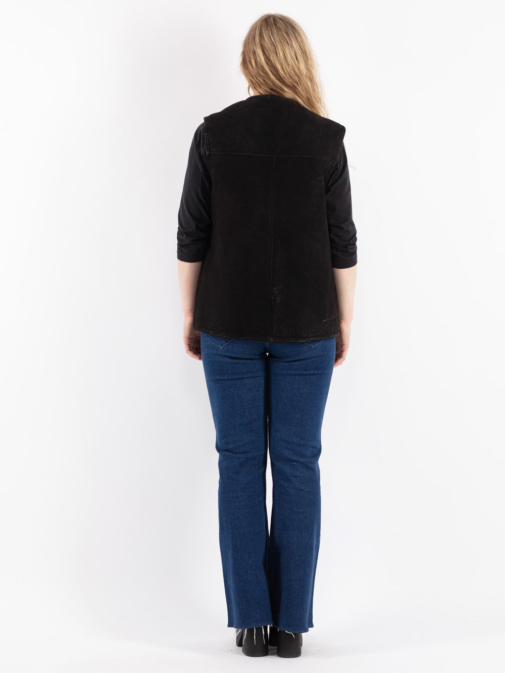 Vintage 70's Women Sheepskin Vest in Black