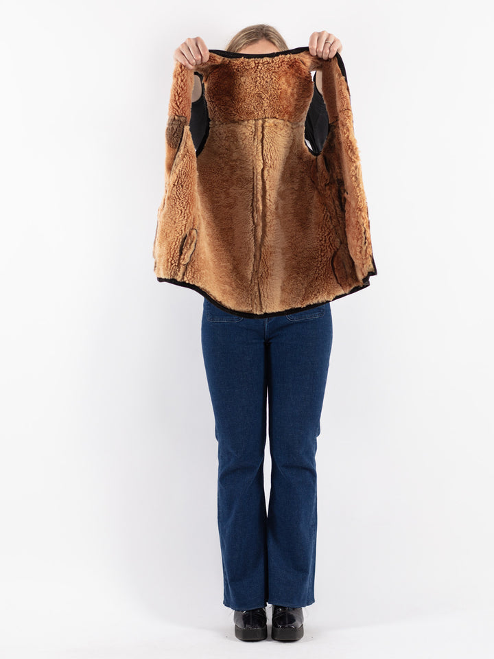 Vintage 70's Women Sheepskin Vest in Black