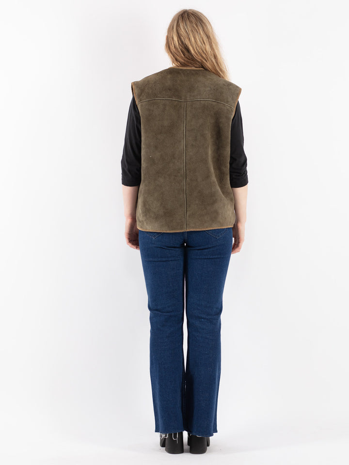 Vintage 70's Women Sheepskin Vest in Green
