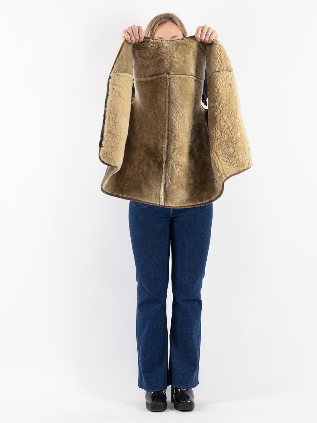 Vintage 70's Women Sheepskin Vest in Green