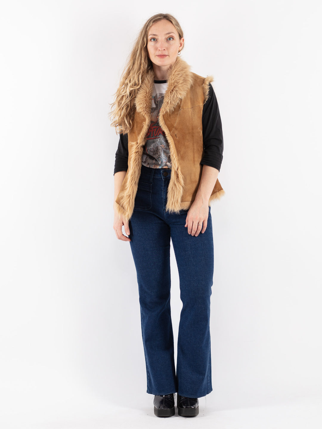 Vintage 70's Women Sheepskin Vest in Beige