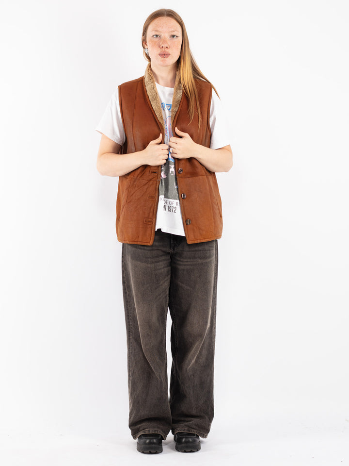 Vintage 70's Women Sheepskin Vest in Brown