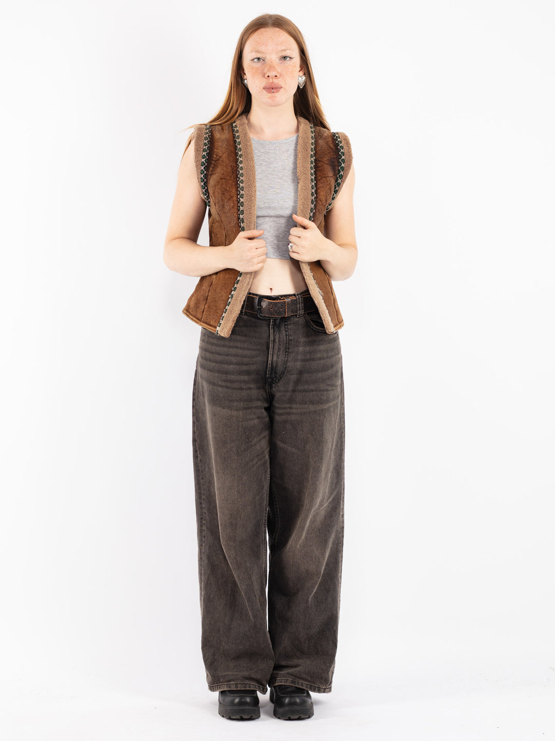 Vintage 70's Women Sheepskin Vest in Brown