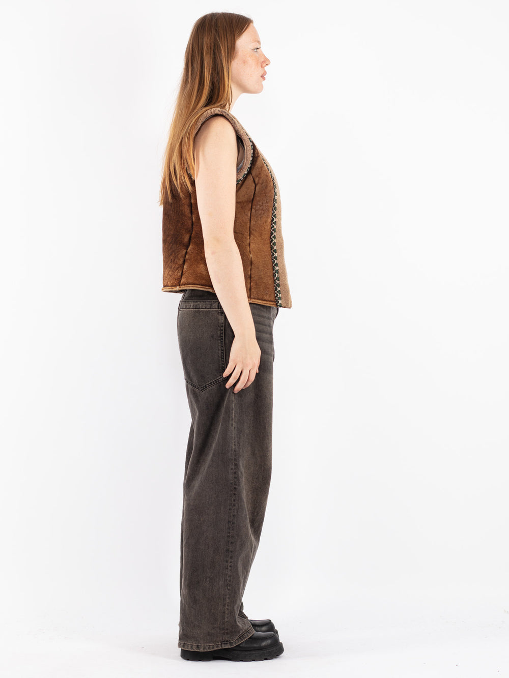 Vintage 70's Women Sheepskin Vest in Brown