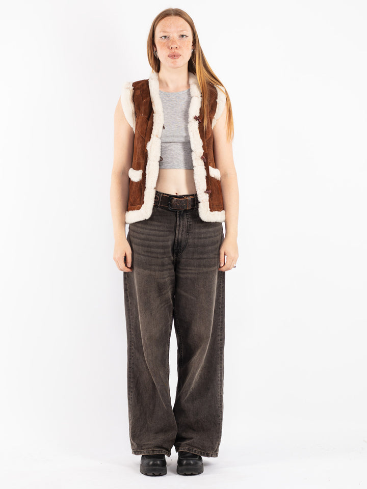 Vintage 70's Women Sheepskin Vest in Brown