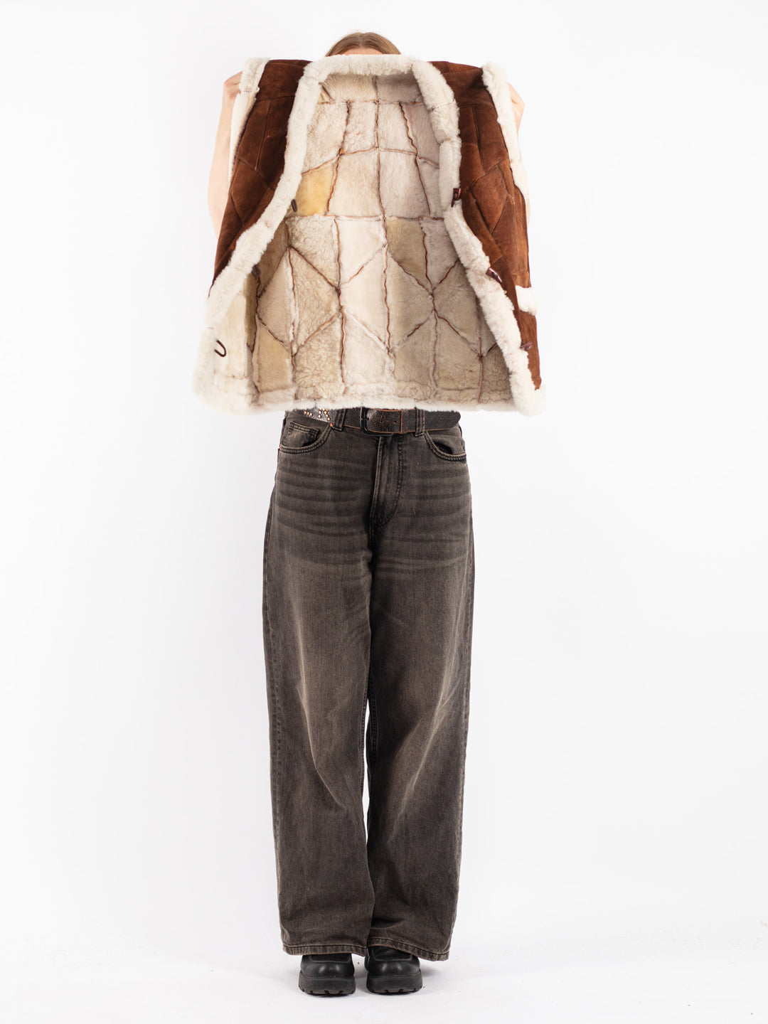 Vintage 70's Women Sheepskin Vest in Brown