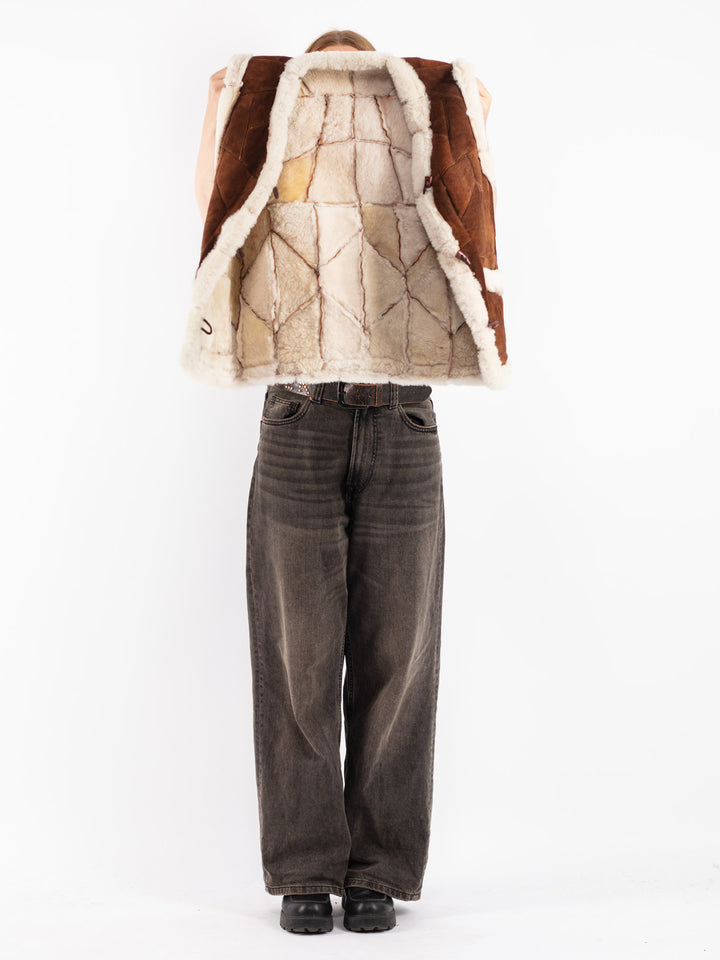 Vintage 70's Women Sheepskin Vest in Brown