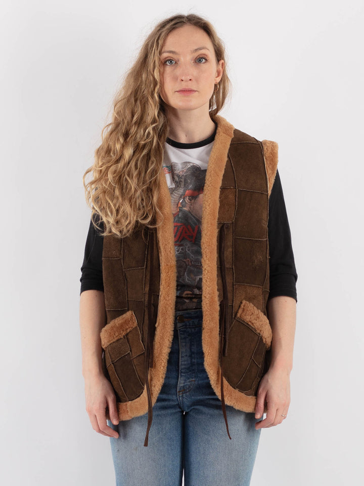 Vintage 70's Women Sheepskin Vest in Brown - NorthernGrip