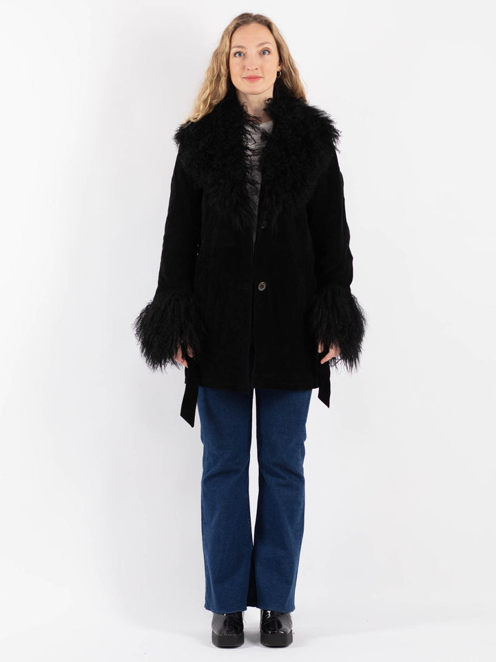 Vintage 70's Women Suede Coat in Black