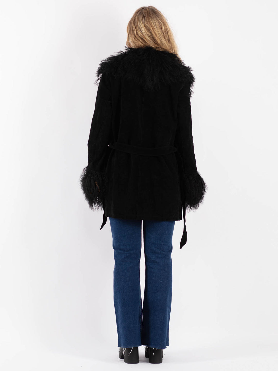 Vintage 70's Women Suede Coat in Black