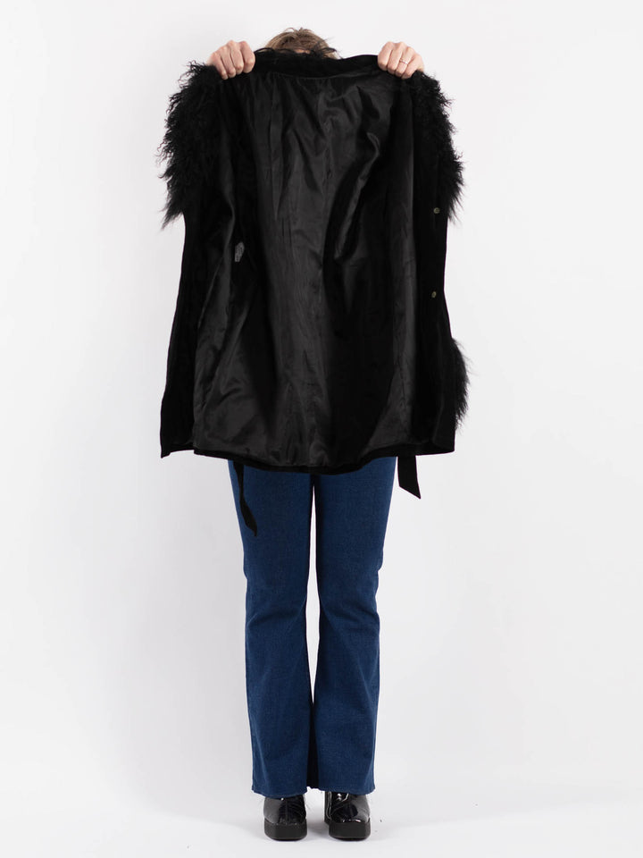 Vintage 70's Women Suede Coat in Black