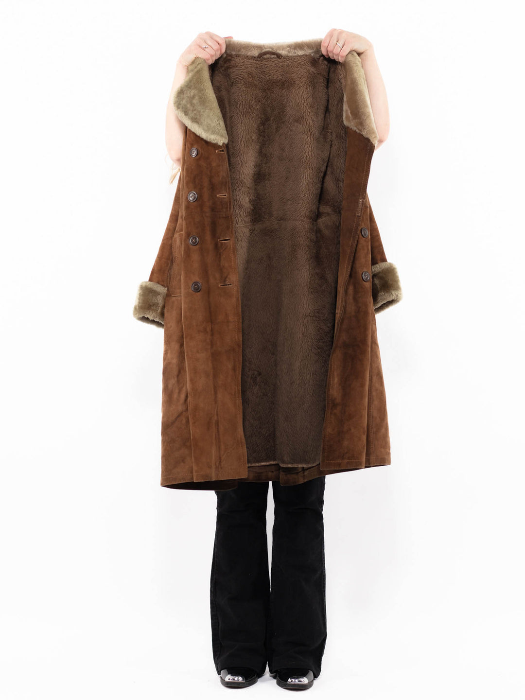 Vintage 70's Women Suede Sherpa Coat in BrownA0878